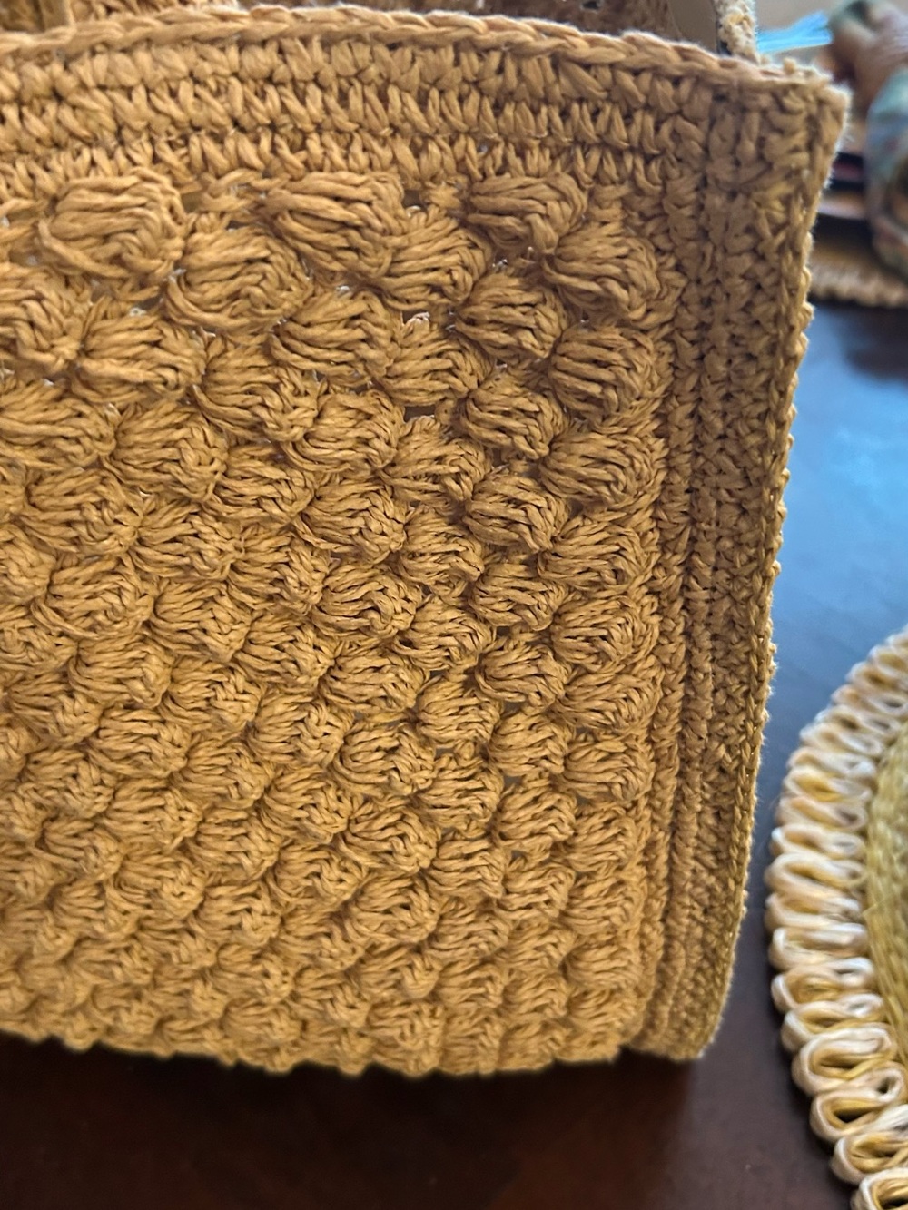 Tory Burch Small. Raffia -Crocheted Popcorn Tote in Natural Beige - Picture 4 of 12